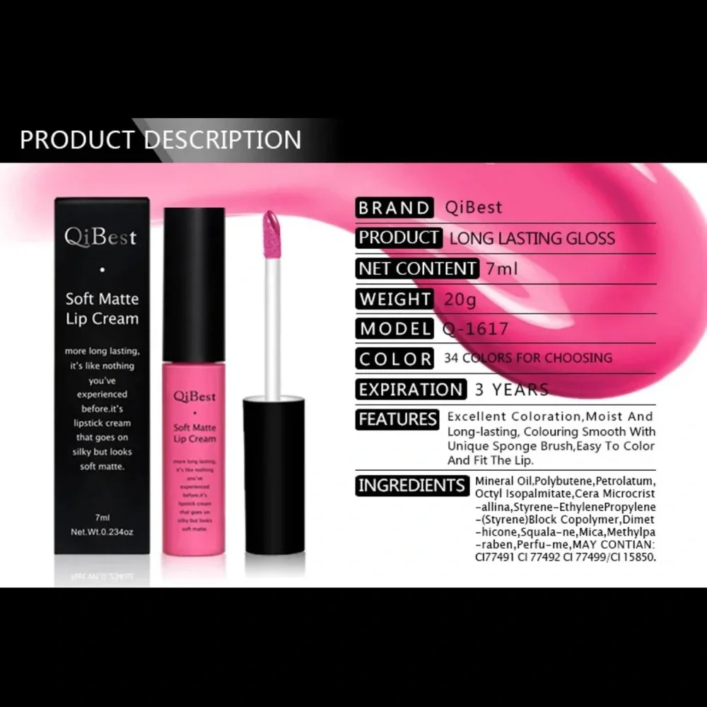 QiBest Soft‎ Matte Lip Cream Color #27 NEW